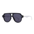 Lunettes de soleil aviateur rétro monture noire épaisse et branches blanches style moderne - Monture Noire/Branche Blanche/Verres Gris Foncé (C6)