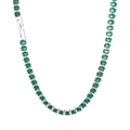 Silver tennis necklace featuring oval emerald green zircons with secure fold-over clasp - Silver Base Green Oval Zircon (KN234334-KFC)