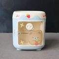 Blue refrigerator-shaped desk organizer with pig nose handle and cute cartoon stickers - With Stickers / Blue