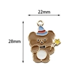 Ciondolo orsetto smaltato marrone con bacchetta e cappello, charm dorato fai-da-te 22x28mm - Con Cappello da Festa / Orso Magico