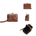 Brown litchi texture leather wallet with zip accordion card slots and metal kiss lock - Brown