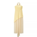 Elegant sleeveless halter neck maxi dress in yellow and cream color-block design - S / Light Yellow