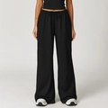 Pantalones deportivos negros de mujer con cintura alta, cordón y pernera ancha - S / Negro Premium