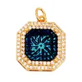 Octagon gold plated copper pendant with blue spiral enamel and white zircon stones - Royal Blue M847419-7