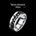 Bague décapsuleur en acier titane poli avec chaîne noire pour homme - Taille 6 / Style Chaîne Noire Base Acier