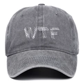 Casquette de baseball en coton gris foncé délavé avec broderie WTF blanche sur fond blanc - Taille unique / Gris