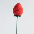 Handmade crochet strawberry flower bouquet with green leaves and red yarn berries - Strawberry Red