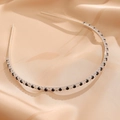 Detail of silver headband with emerald green stones on soft silk fabric - Black White Silver (FG0009-3)