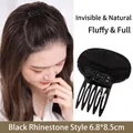 Detail of 6.8x8.5cm black mesh hair pad with rhinestones for volume hair styling - Black Rhinestone Volumizing Comb