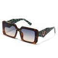 Modern square flat top sunglasses with leopard print frame and gradient lenses - Green Frame Blue Yellow Gradient Lenses