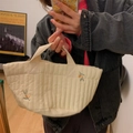 Quilted beige storage bag featuring olive fruit embroidery and soft fabric texture - Olive Branch Embroidery (Small)