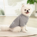 Grey cable knit pet sweater with Happy Bears patch on white Pomeranian dog - Grey Cable Knit Sweater