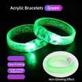 Green LED glowing acrylic bracelet with integrated battery box for night parties - Large Wide Bracelet / Green