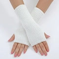 Elegantes mitones de punto blanco con textura acanalada clásica para otoño e invierno - Talla única / Blanco