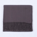 Solid charcoal grey cashmere-like scarf with thick fringe tassel trim for winter - Dark Gray