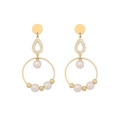 Elegant gold drop earrings with zircon teardrop frame and large pearl-beaded rings - Water Drop