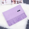 Classic soft lavender cashmere scarf featuring elegant fringed edges for winter warmth - Light Purple
