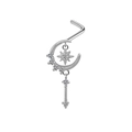 L-shaped silver nose stud featuring a moon and star design with dangling cubic zirconia - Star Moon Style (#10)