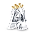 Silver letter A charm with gold crown and crystal pavé for DIY bracelet sets - Letter A