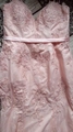 Elegant pink lace evening gown featuring a deep V-neckline and a satin waistband - US Size 2 (S) / Light Pink