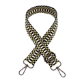 Macro detail of colorful geometric woven shoulder strap with dark gray metal hooks - B3 Navy White with Gunmetal Buckle