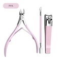 Pink stainless steel manicure set including cuticle nipper, pusher and nail clipper - Pink