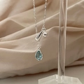 Minimalist S925 sterling silver necklace with a blue teardrop pendant on a display stand - 925 Silver / Blue Waterdrop Necklace
