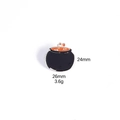 Detail of Halloween cauldron enamel pin showing dimensions 24mm by 26mm and 3.6g weight - Black Orange Cauldron