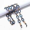 Bohemian glasses chain with dark blue acrylic links and golden metal beads - Color 12 (Dark Blue)