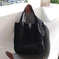 Minimalist large capacity black canvas tote bag in washed vintage style for women - Black