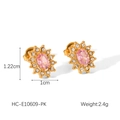 Orecchini a fiocco in acciaio placcato oro 18K con zircone rosa e piccoli diamanti bianchi - Girasole(HC-E10609-PK)