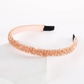 Elegant multi-layer champagne pink beaded headband with crystal rhinestones on white stones - Rose Gold