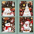 Christmas window stickers featuring Santa, snowman, and reindeer in white and gold - Set of 4 BQ432+433+436+437