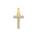 Golden letter T pendant necklace charm with shimmering white zircon stones - Letter T Pendant / Gold