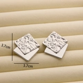 Silver square earrings with layered rock texture and polished finish in 3.7cm size - R197 Wrinkled Square / Steel