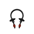 Black septum ring featuring bat designs and maroon marquise gemstone pendants - Bat Red Rhinestone Pendant Style (240403-22)