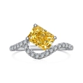Elegant S925 silver ring featuring a large rectangular yellow gem on a wavy diamond band - US 5 / Wavy Band Rectangular Stone (DY120696-S-W-HB)