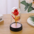 Luminous red gold foil rose in glass dome with LED lights on a black base for decor - Eternal Flower + Plastic Dome + LED String + Box / Red