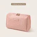 Rose pink woven texture PU leather travel toiletry bag with Enjoy travel logo - Handbag Large / Pink