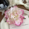 Pince à cheveux fleur de pivoine dégradé rose et crème avec pétales en tissu réalistes - 1# Violet Clair