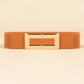 Elegante cinturón elástico marrón para mujer con hebilla rectangular de metal dorado - Camel