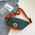 Fashionable dark green and orange crossbody chest bag with adjustable strap and logo detail - Green