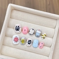 Handmade 10pcs press-on nails with 3D cute cartoon cat and heart patterns in pink blue - Extra Small (XS) / Short Square Round Style (1515)