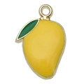 Golden mango enamel alloy pendant with yellow fruit and green leaves for DIY jewelry - Mango 22x15mm