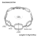 Silver stainless steel bracelet with zircon inlaid oval links and geometric chain - 5A Zirconia Pave Link Style / 16+5cm / Steel