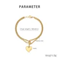 Detailed view of 14mm heart pendant on golden double-layer stainless steel chain - 190mm x 2mm (Pendant 14mm) / Gold Bracelet (KB202991-Z)
