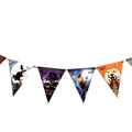 Striscione per Halloween con bandiere viola, strega, zucca e illustrazioni di pipistrelli - WS-1 (Triangolo Castello Strega)