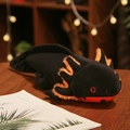 Lying black axolotl plush toy with orange gills and red eyes on a wooden table - Type B (Prone Position) / 45cm / Black