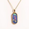 Detailed close-up of 14k gold-filled oval pendant featuring dragonfly and red berries - Blue Dragonfly Red Fruit (Style 3)