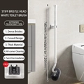 White retractable S-shaped toilet brush with long handle and wall-mounted holder set - Long Retractable Bristle Style / White